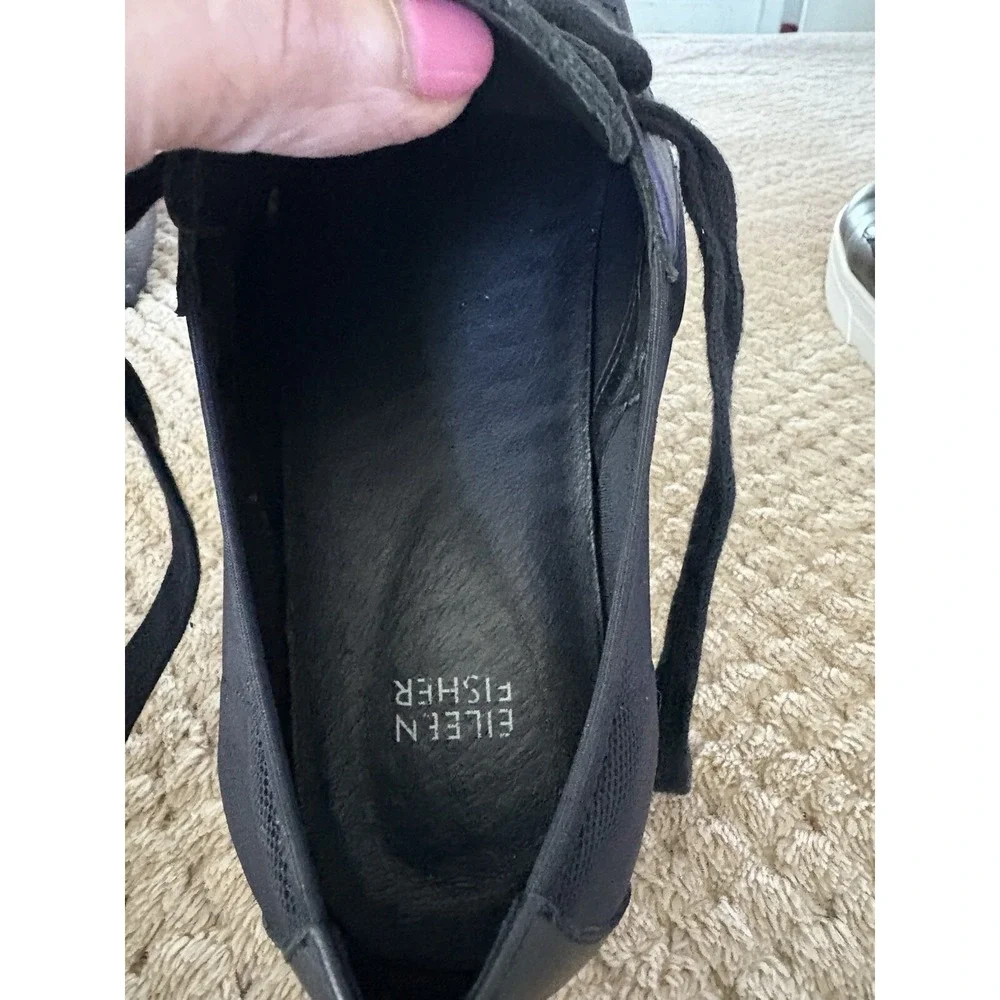 Eileen Fisher Prop Le Sneakers Womens 11 Black Leather Low-Top Platform Luxury